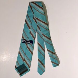 Polo Ralph Lauren Vintage Style Blue & Brown Preppy Silk Tie Hand Made in Italy